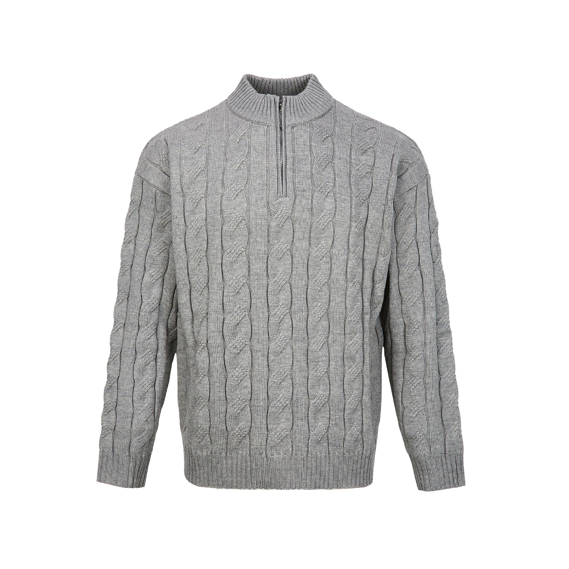 Hemp Pattern Coarse Knit British Half-Zip Heavy Knit Sweater for Men and Women