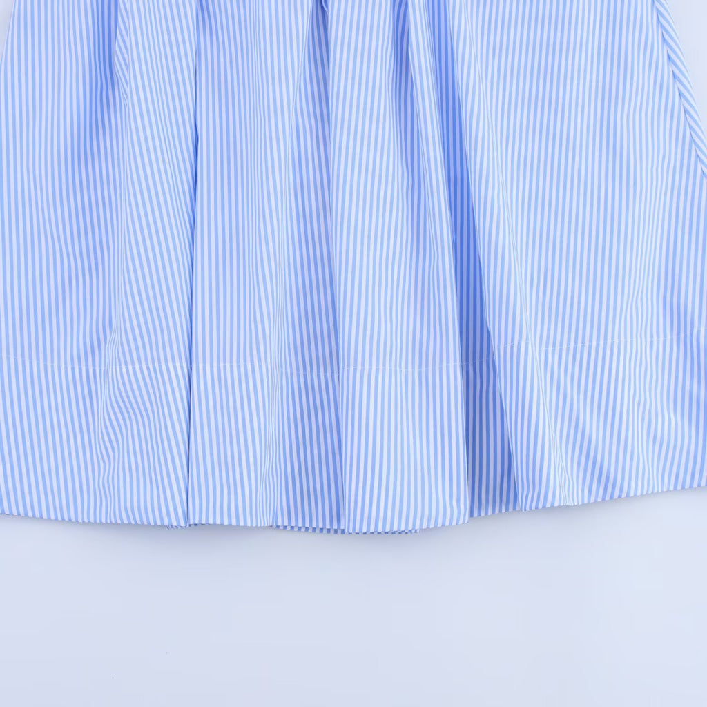 Women's clothing with European and American style pockets lace up shirts striped dresses
