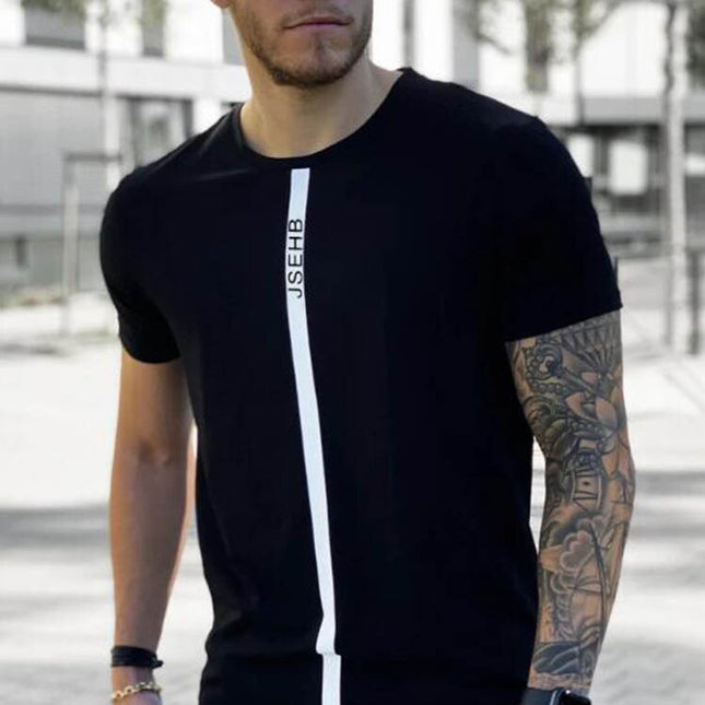 Summer New Men's Fashion Fitness Slim Short-sleeved T-Shirt Cotton Men's Outdoor Jogging Training Silk Stretch Short-Sleeved