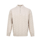 Hemp Pattern Coarse Knit British Half-Zip Heavy Knit Sweater for Men and Women