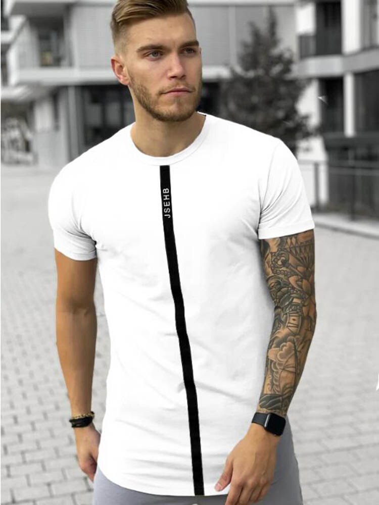 Summer New Men's Fashion Fitness Slim Short-sleeved T-Shirt Cotton Men's Outdoor Jogging Training Silk Stretch Short-Sleeved