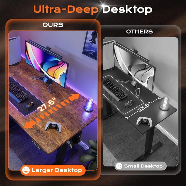 55 X 28 Large Electric Standing Desk, Height Adjustable Computer Desk, 27.6" Deep Desktop, Stand Up Gaming Office Desk