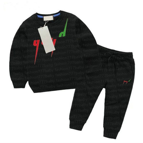 Color: Red - Size: 100 - 100% cotton 2-11 years children's Clothing Sets BABY boys girls Garment Outdoor sports kids Designer printing Sweater Suit kids hoodie pants 2 PC Set