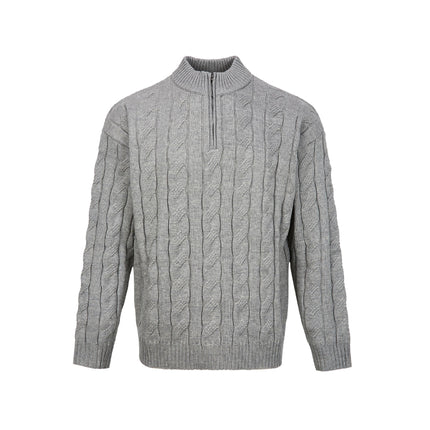 Hemp Pattern Coarse Knit British Half-Zip Heavy Knit Sweater for Men and Women