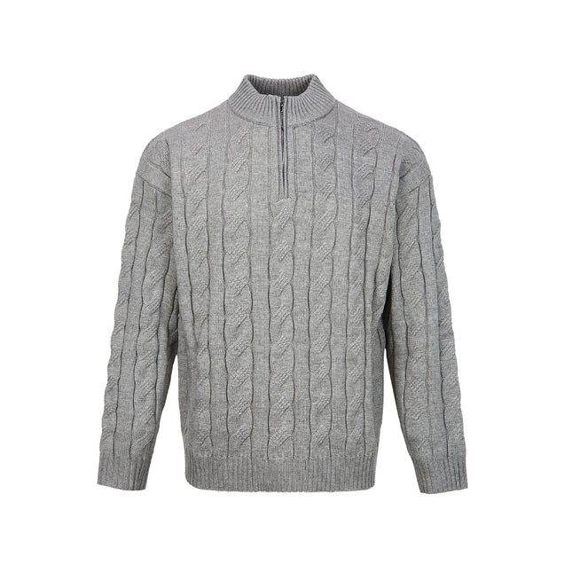 Hemp Pattern Coarse Knit British Half-Zip Heavy Knit Sweater for Men and Women