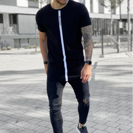 Summer New Men's Fashion Fitness Slim Short-sleeved T-Shirt Cotton Men's Outdoor Jogging Training Silk Stretch Short-Sleeved