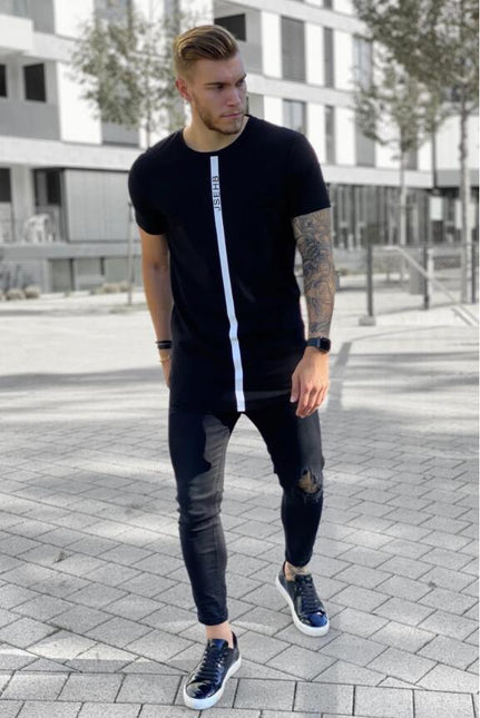 Summer New Men's Fashion Fitness Slim Short-sleeved T-Shirt Cotton Men's Outdoor Jogging Training Silk Stretch Short-Sleeved