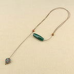 Ethnic style agate long sweater chain exotic style simple women's adjustable necklace cotton and linen clothing accessories give