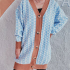 Contrast Trim Geometric Button Down Cardigan