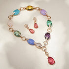 Color: Champagen - Designer Collection Fashion Style Earrings Necklace Inlay Cubic Zircon Diamond Synthetic Colored Oval Gemstone Snake Snakelike Chain Party Choker Sets