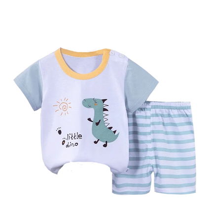 T-shirt+Shorts 2-Piece Clothing Set Pajamas Summer Kids Baby Boys Girls Cotton Casual Tracksuit Cartoon Dinosaur Clothes Suit