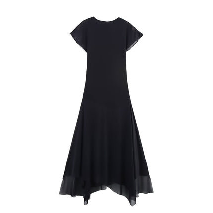 Stand up collar sleeveless asymmetrical pleated dress for women