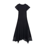 Stand up collar sleeveless asymmetrical pleated dress for women