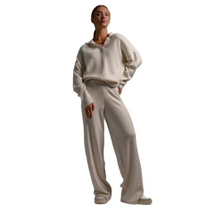 Knitted Sweater Straight Wide Leg Pants Two-Piece Set High Neck