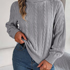 Cable-Knit Turtleneck Dropped Shoulder Sweater
