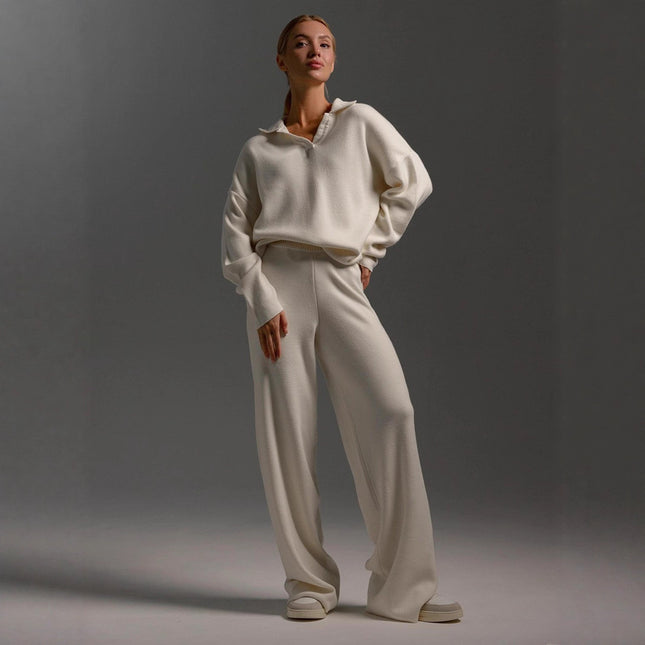 Knitted Sweater Straight Wide Leg Pants Two-Piece Set High Neck