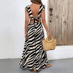 Personalized and trendy style sleeveless top wide leg pants zebra print suit women's clothing high-end feel