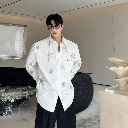 Sky Star Printing Trend Caution Machine Shirt Neckline Metal Pendant Top Men