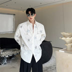 Sky Star Printing Trend Caution Machine Shirt Neckline Metal Pendant Top Men