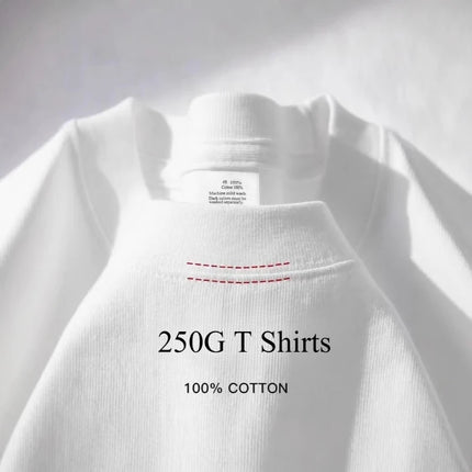 100% Cotton GSM 250G Men's T-shirt Summer Heavy Solid Color Round Neck Short Sleeve Basic Top Men's T-shirt