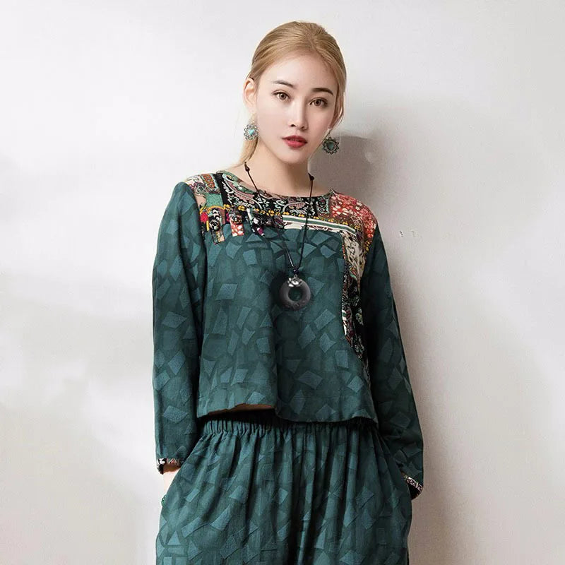 Ethnic style retro necklace women's atmospheric long sweater chain ebony pendant simple accessories cotton and linen clothing pe