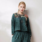 Ethnic style retro necklace women's atmospheric long sweater chain ebony pendant simple accessories cotton and linen clothing pe