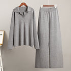 Knitted Sweater Straight Wide Leg Pants Two-Piece Set High Neck