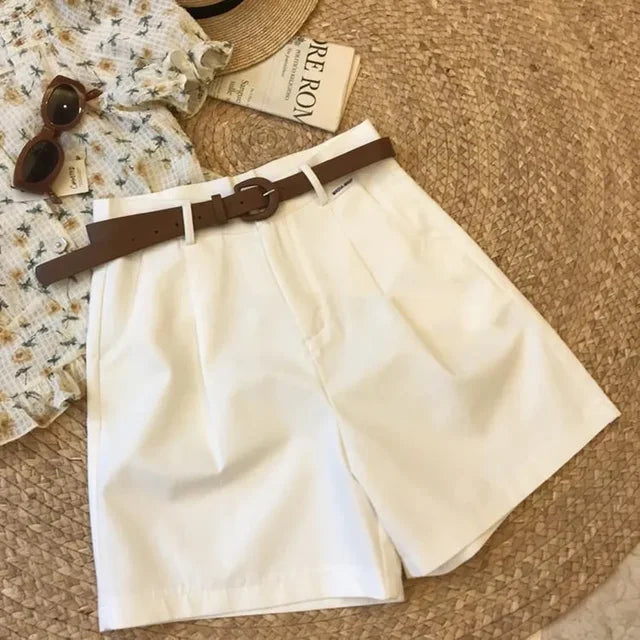New Wide Leg Shorts for Women  Summer Thin Cotton A Line Short Pants Office Lady Classic Loose Casual Zipper Women‘s Shorts