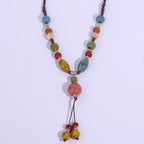 Vintage Ceramic Adjustable Necklace Long Ethnic Style Women's Sweater Chain Cotton Linen Clothing Accessories Pendants Jewelry
