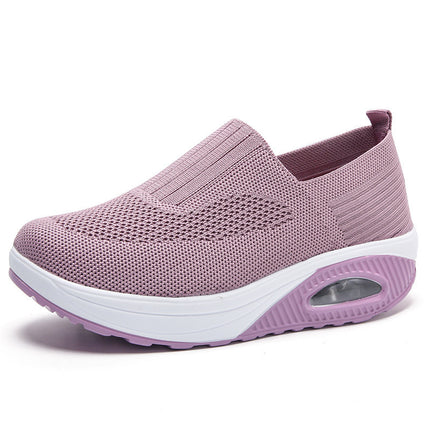 Women's shoes with thick sole and air cushion comfortable for casual sports breathable and fly woven soft soled women's shoes