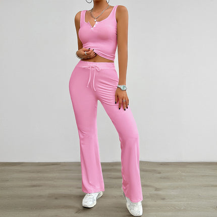 European and American yoga style sleeveless vest slightly flared pants set