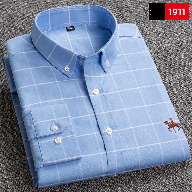 Cotton men's long sleeved shirt for middle-aged men, wrinkle resistant cotton shirt