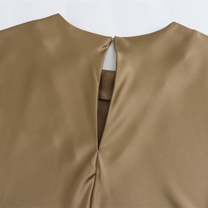 Satin Party Evening Women Midi Dress Elegant Keyhole Back A-Line Robe Sleeveless Female Long Dresses
