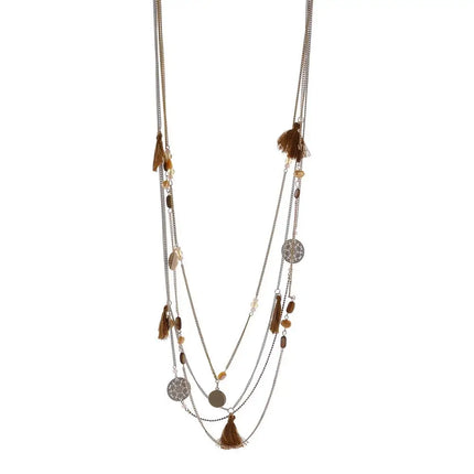 Handmade Shell Beads Long Necklace Copper Sheet Cotton Thread Tassel Multilayer Chain Necklaces Jewelry For Women Accessories