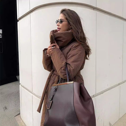 Long Length Cotton Coat Outerwear Loose Casual Warm Long Stand Collar