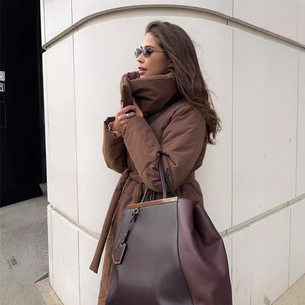 Long Length Cotton Coat Outerwear Loose Casual Warm Long Stand Collar