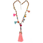 New Clothing accessories Bohemian ethnic beaded chains tassel Necklace colorful Pompoms long fringe Buddha Pendants Necklace