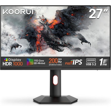 Monitor, 27” 1ms 200Hz Gaming Monitor, Mini-LED Panel- 1440P WQHD 300000:1 Contrast Ratio Computer Screen, HDR 1000