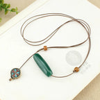 Ethnic style agate long sweater chain exotic style simple women's adjustable necklace cotton and linen clothing accessories give