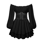 Women's Ruffles Romper Dress With Belt White A Line Long Sleeve Dress Off Shoulder Knee Length Ladies Elegant Dress Rave Outfits