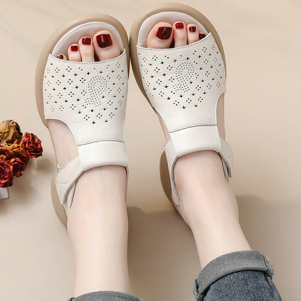Top-Grain Leather Thick Sole Casual Sandals for Summer New Arrival Comfortable Soft Sole Breathable and Versatile Genuine Leather Mom Shoes