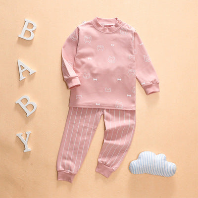 Color: Pink, Size: 70cm - New Retro children underwear set cotton baby long johns clothing two sets of children Home Furnishing baby