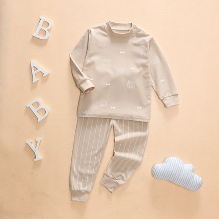 Color: Beige, Size: 70cm - New Retro children underwear set cotton baby long johns clothing two sets of children Home Furnishing baby