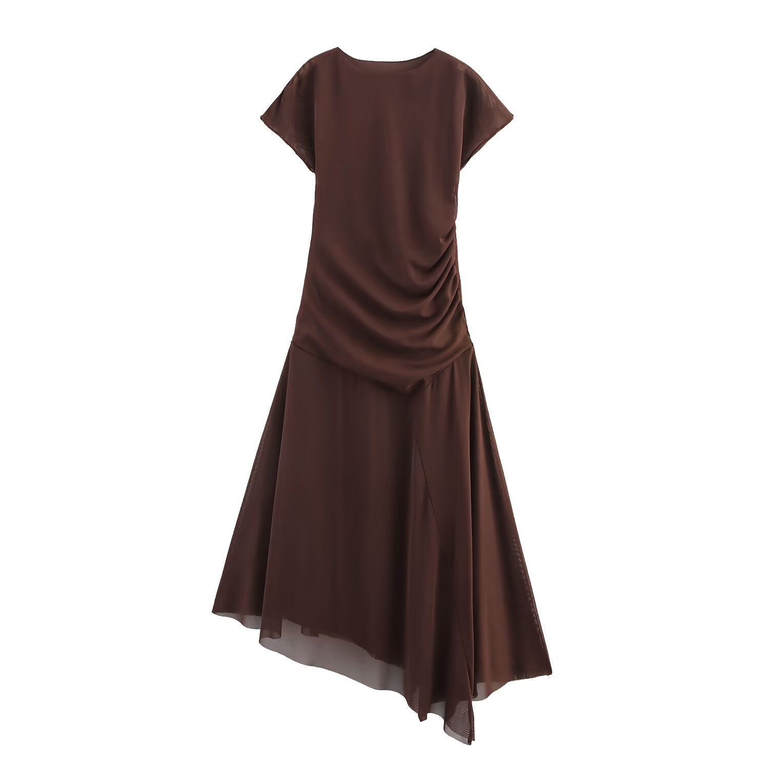 Stand up collar sleeveless asymmetrical pleated dress for women