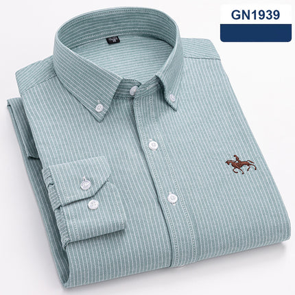 Cotton men's long sleeved shirt for middle-aged men, wrinkle resistant cotton shirt