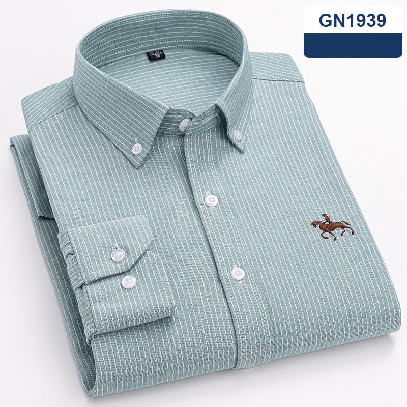 Cotton men's long sleeved shirt for middle-aged men, wrinkle resistant cotton shirt