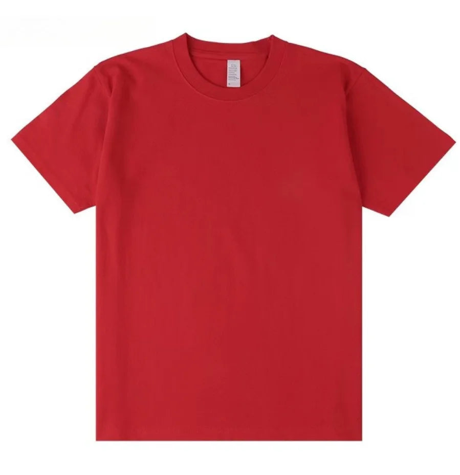 100% Cotton GSM 250G Men's T-shirt Summer Heavy Solid Color Round Neck Short Sleeve Basic Top Men's T-shirt