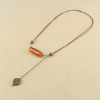 Ethnic style agate long sweater chain exotic style simple women's adjustable necklace cotton and linen clothing accessories give