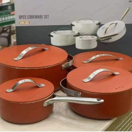 Hot Sell Pressed Caraway Ceramic Coating Cookware Set with Stainless Steel Handle