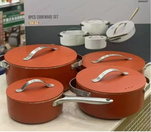 Hot Sell Pressed Caraway Ceramic Coating Cookware Set with Stainless Steel Handle